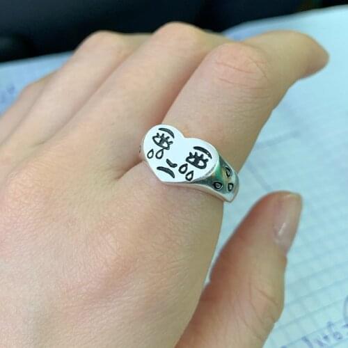 Korean Fashion Crying Heart Ring For Women Girls Trendy Vintage Open Adjustable Ring Special Resizable Jewelry