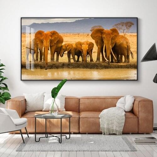 Wild Africa Animal Art Lake Tree Mountain Landscape Canvas Painting Posters and Prints Cuadros Wall Art Picture for Living Room