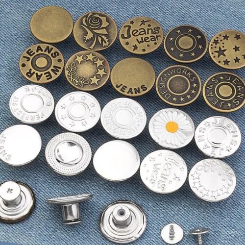 10PCs Jeans Buttons for Clothing Metal Snaps for Clothes DIY Pants Waist Adjustment Buttons Accessories Removable Screw Buttons