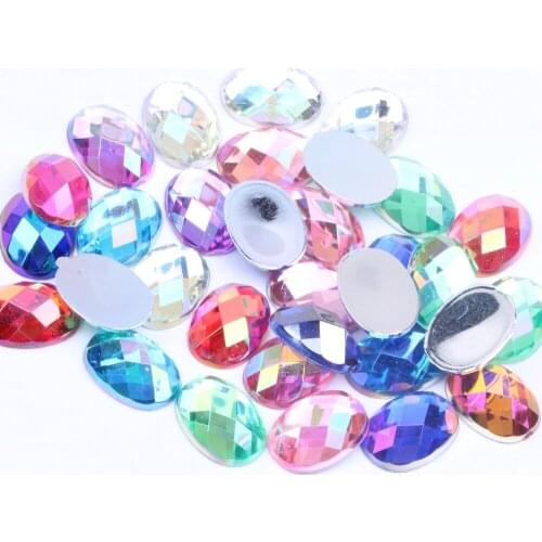 10x14mm 1000pcs Oval Shape Earth Facets Acrylic Rhinestones Flatback AB Colors Glue On Beads DIY Jewelry Nails Art Supplies