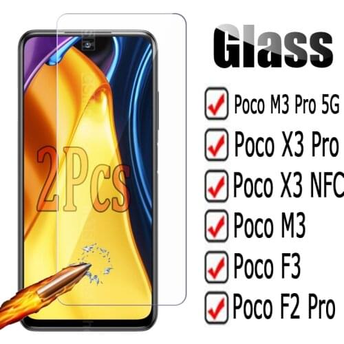 2-1Pcs For Xiaomi Poco M3 Pro 5G Glass Phone Front Screen Protector Film 9H Tempered Glass On Poco F3 M3 F2 X3 NFC Pro Cover