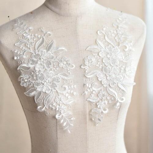 Sell For 2 pcs Lace Wedding Dress Applique DIY Bridal Headdress Ivory Lace Collar Lace Fabric Patch
