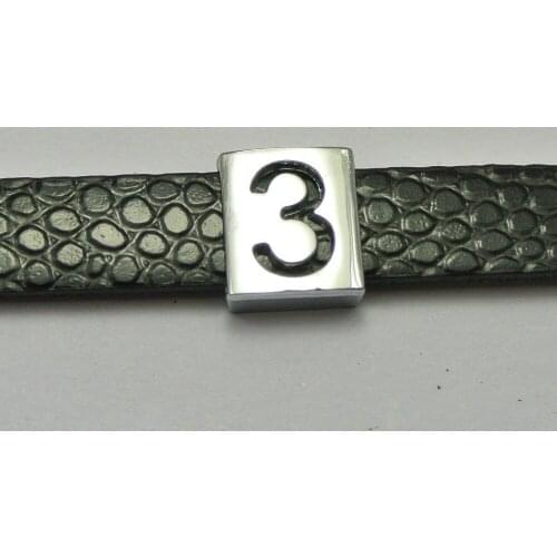 20 Alloy Carved Number "3" Slide Charm Fit 8mm Wristbands Belt Pet Collar
