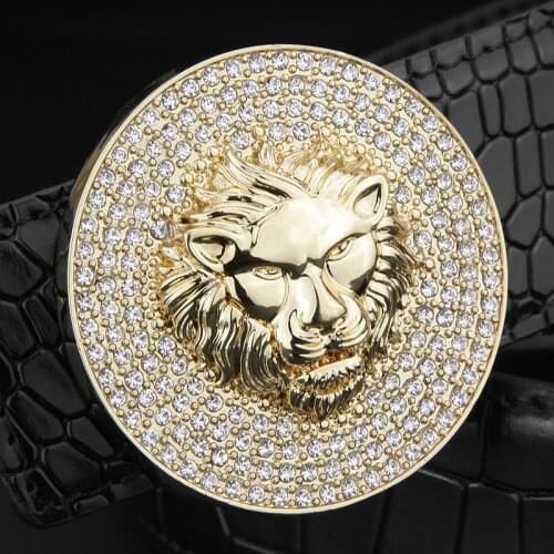 2018 men fashion designer genuine leather Luxury Metal Alloy buckle lion belt Cowskin sash wide belt High Quality Ceinture Homme