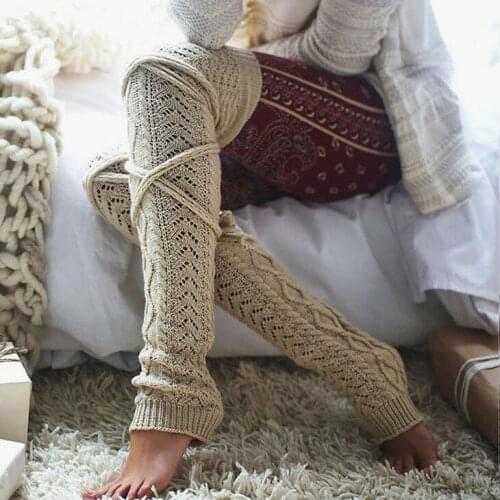 2019 Women Winter Cable Knitted Stockings Leg Warmers Boot Over Knee Thigh High Fancy Ladies Thicken Stockings Crochet