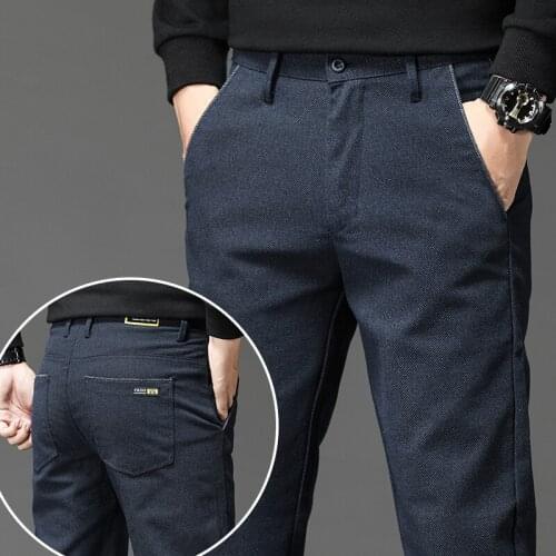 2021 Autumn Upscale Men Casual Pants Thick Cotton and Linen Male Pant Straight Trousers Business Plus Size 28-38