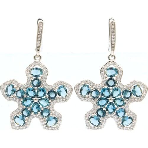 47x30mm Special Big Star Jewelry Set Created London Blue Topaz Bright Zircon Ladies Silver Pendant Earrings Fine Jewelry