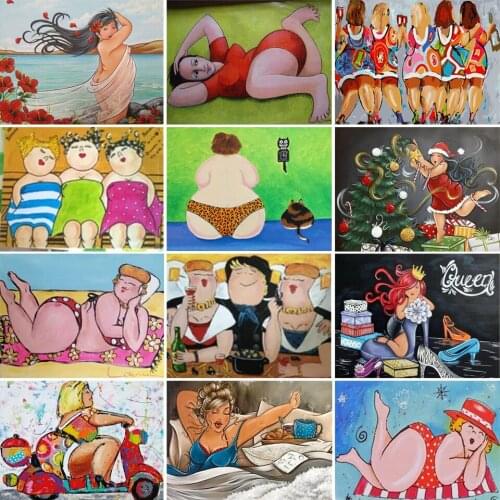 5D DIY full square/round diamond painting cartoon fat woman embroidery painting cross stitch wall sticker home decoration gift