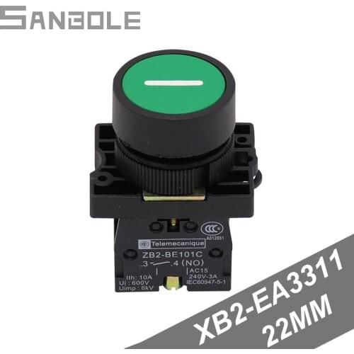 No Lock Economical Button Switch With Horizontal Mark XB2-EA3311 1 Normally Open Flat-head Self-reset Button Switch Point Switch