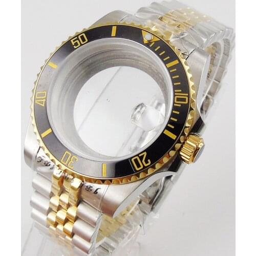 BLIGER fit NH35A NH36A ETA MIYOTA Two Tone Gold 40mm Watch Case Jubilee/Oyster Bracelet Seeing Through Backcover