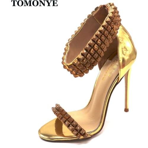 2020 hot sale gold sandal open toe one ankle strap with sutd women lady sexy evening party 12cm high heel shoes zipper on back