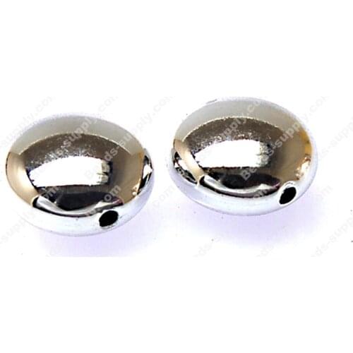 Beads,11x18mm silver flat round UV coated Plastic Beads,silver color , sold of 265 pcs per pkg