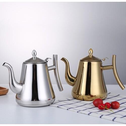 Stainless steel teapot thickening kettle solenoid oven special kungfu tea set flat bottom tea pot restaurant water kettle 1-2L