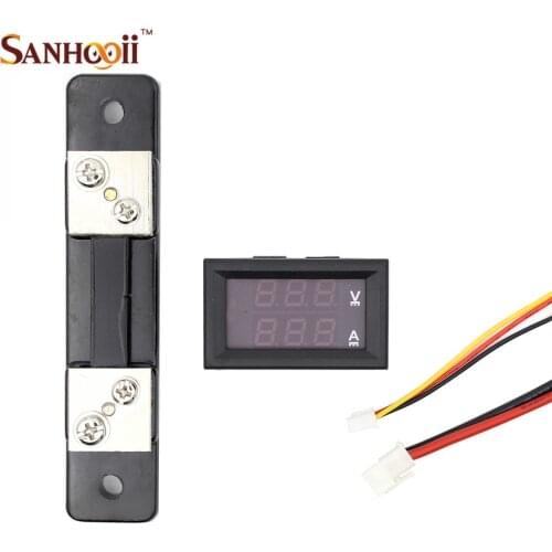DC100V 50A Red&Blue LED Digital Voltmeter + 75mOhm Shunt Voltage Current Tester Tools Set