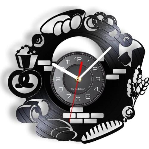 Bakery Decorative Wall Clock Cake Graham Bread Donut Dessert Eggs Carved LED Lighting Wall Watch Vinyl Art-Wall Decor For Bakers