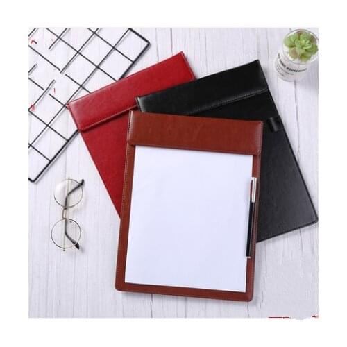A4 Clipboards Pen Holder PU Leather Magnetic File Paper Profile Clip Board Writing Tablet Pad Mat (black brown red)