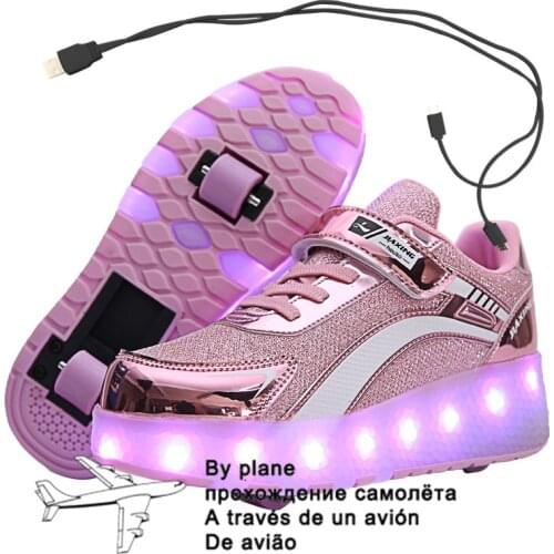 Roller Sneakers for Kids Boys Size 29-40 LED Light Up Shoes with Double Wheels USB Charging Skate Shoes for Children Boys Girls