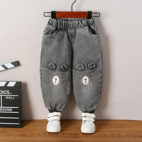 Autumn Winter Baby Boys Girls Jeans 2020 New Fashion Kids Cartoon Harem Pants Casual Warm Elastic Waist Denim Trousers for Child