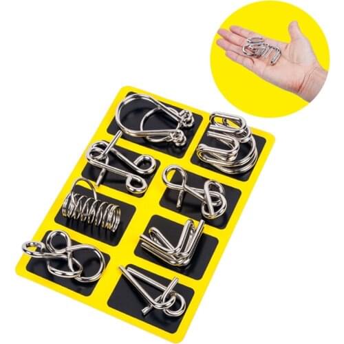 8Pcs/Set Metal Montessori Puzzle Wire IQ Mind Brain Teaser Puzzles Children Adults Interactive Game Reliever Educational Toys