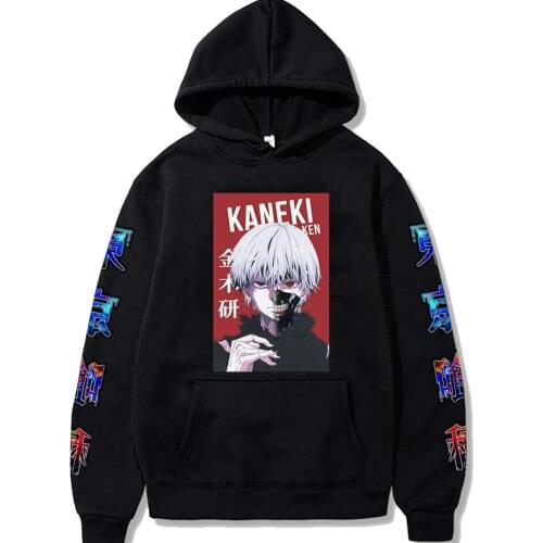 Harajuku Tokyo Ghoul Unisex Hoodies Japanese Anime Kaneki Printing Mens Hoodie Sweatshirt Daily Casual Streetwears