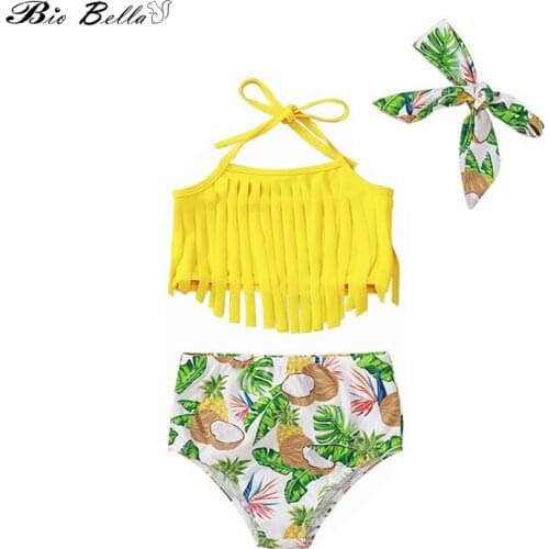 Fashion Trend Toddler Kid Baby Girl Fruit Ruffled 3PCS Bikini Set Ruffles Swimwear Swimsuit Bathing Suit with Headband