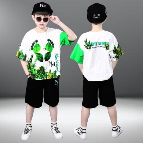Set for boys 4 6 8 10 12 Years old Kids Clothes Fashion Suit Boy T-shirt foot Printing + pants 2pcs Summer Boy Children Clothes