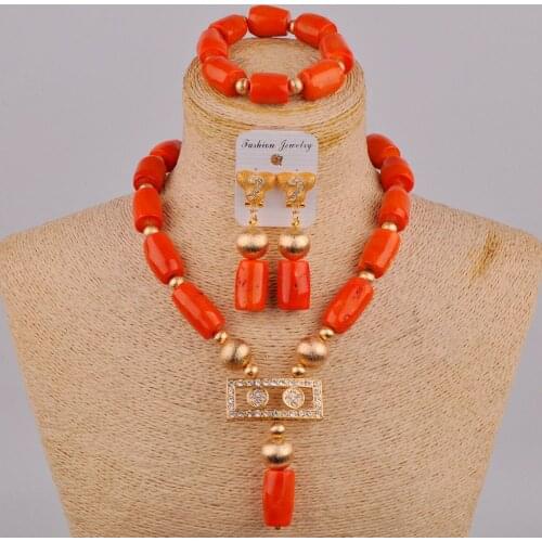 Nigerian Necklace Earrings Set Jewelry Womens Coral Beads African Jewelry Set New 2021 Wedding Gift 1C-C02
