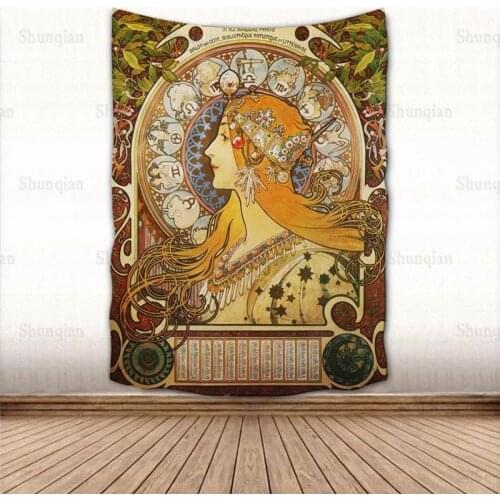 Beautiful Alphonse Mucha Tapestry Wall Hanging Wall Fabric Tapestry Art Home Decoration Sleeping Pad Wall Carpets Dorm Decor