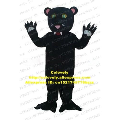 Cute Black Leopard Panther Pard Bear Mascot Costume Adult Size With Bright Round Green Eyes Pink Black Ears No.4473 Free Sh