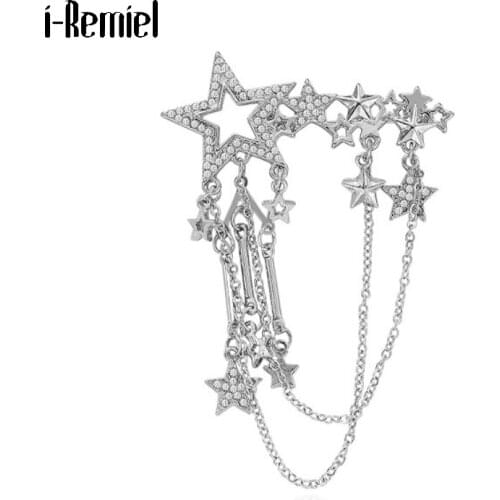 Fashion Star Brooch Female High-end Retro Suit Chain Tassel Pin Scarf Buckle Decoration Creative Corsage Women Men Accessories