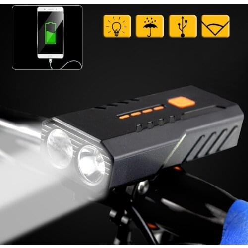 Powerful Bike Front Light 2*T6 LED USB Rechargeable As Power Bank 4800mAh Bicycle Lights Waterproof Double Lamp 18650 Flashlight