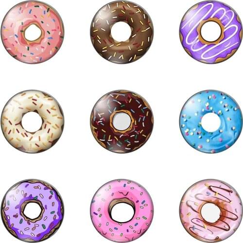 Cartoon Delicious Donuts 10pcs 10mm/12mm/14mm/16mm/18mm/20mm/25mm Round Photo Glass Cabochon Demo Flat Back Making Findings