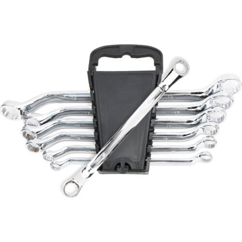 6pc Metric 8-19mm Offset Ring Spanner Garage Workshop Tool Double Ended Dual Head Box End Torque Wrench Combination Set