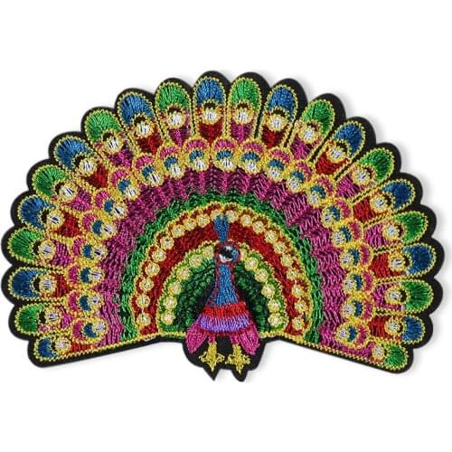 Peacock Opening Patch Cartoon Animal Embroidery Applique Iron on Transfers for Clothing DIY Apparel Sewing Fabric Stickers Decor