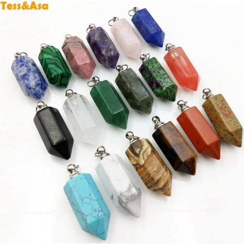 Natural Gems Stone Crystal Quartz Perfume Bottle Pendant Hexagon Prism Diffuser Gold Plating Essential Oils for Necklace