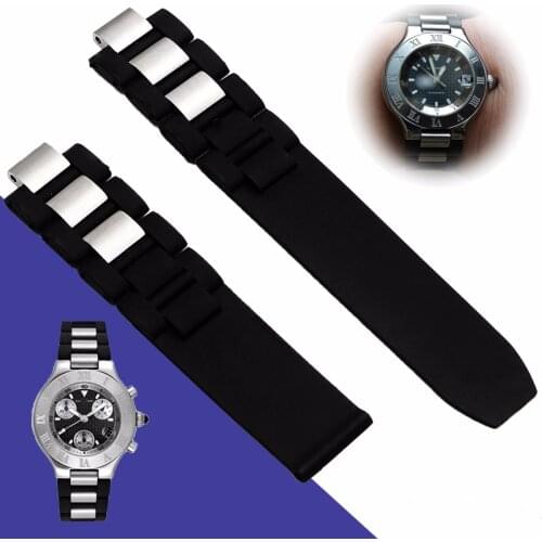 20mm Black/White NEW Comfortable Replacement Silicone Rubber Strap Watch Band for Chronoscaph 21 and Autoscaph 21