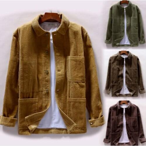 Autumn Winter Fashion Warm Mens Retro Corduroy Shirt Jacket Tops Loose Fit Pockets Coat Casual Overcoat Outwear Shirt Jacket
