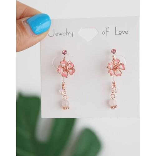 Simple Cute Cherry Blossoms Women Jewlery Fashion Accessories Elegant Sweet Pink Flowers Earring Good Gift