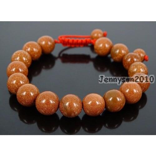 Handmade 10mm Adjustable Natural Gold Sand Gems Stone Round Beads Bracelet Healing Reiki 5 Strands/Pack