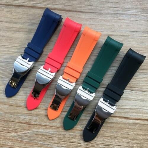 22mm Black Blue Red Orange Green Curved End Soft Silicone Rubber Wrist Watch Band Strap with Silver Clasp For Tudor