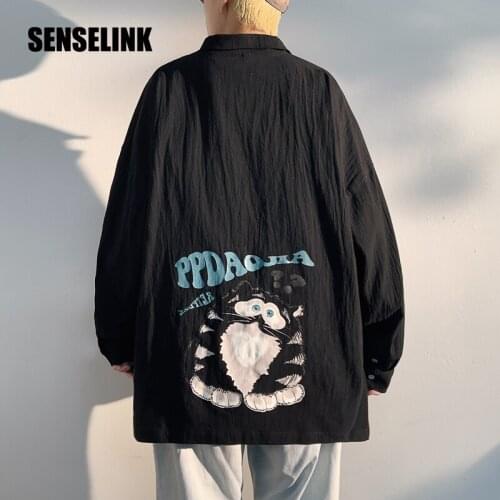 SENSELINK 2021 Men Shirt Korean Fashion Casual Brand Hip Hop Hipster Couple Streetwear Long Sleeve Shirts Tops Oversized M-5XL