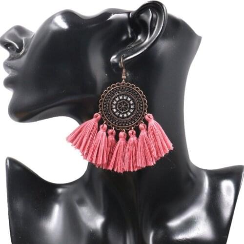 Modern Womens Earrings 2021 Piercing Ear Tassel Fairy Grunge Fabric Art Cotton Thread Round Sunflower Long Hanging Earrings