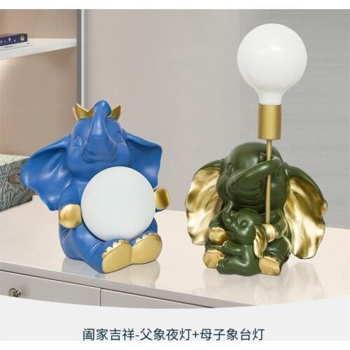Modern Cartoon Elephant Resin Table Lamp Childrens Room Bedroom Bedside Living Room Home Decoration Study Room Dining Lighting