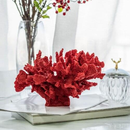 Mediterranean White Red Coral Sculpture Figurine Ornaments Plant Office Home Decoracion Accessories moderno Art Resin Craft Gift