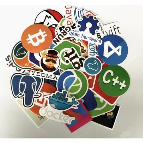 TD ZW 50Pcs Internet Programming Stickers Java JS Php Html Cloud Docker Bitcoin Programming Language APP Logo Laptop Stickers