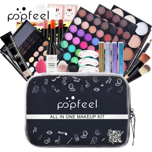 All In One Makeup Kits Eyeshadow Lipstick Powder Puff Cosmetics Kit Makeup Set With Storage Bag Eyebrow Pencil Brush Lip Gloss