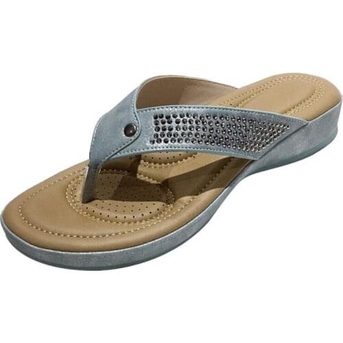 Women Slipper Fashion Rhinestone Flat Toe Bohemian Casual Shoes Beach Sandals Ladies Shoes Platform Sandalias Plus Size