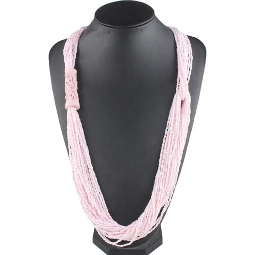 Claire Jin Long Necklace Women Bohemian Boho Jewelry Wood Carving Single-side Strand Small Beads Ethnic Fashion Sweater Chain