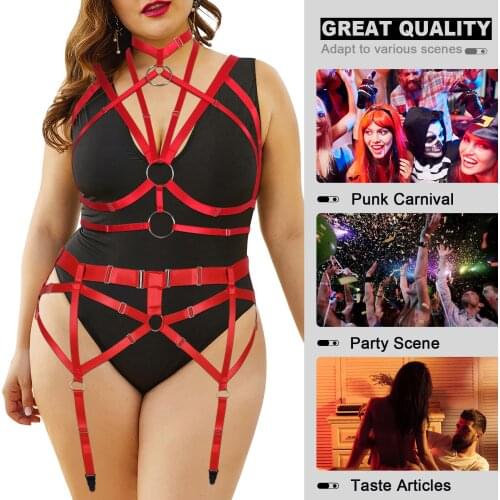 Women Adult Sexy Body Harness Two-Piece Set Cage Bra Plus Size Erotic Lingerie Buttocks Bondage Straps Garter Belt For Stockings