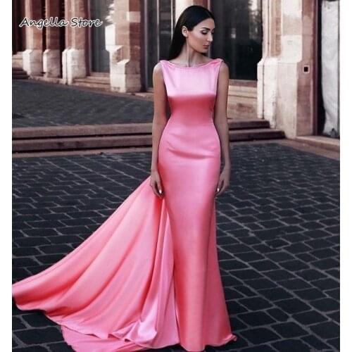 Mermaid Formal Evening Dress 2021 Scoop Backless Middle East Women Formal Occasion Gowns with Wraps Watermelon Pink Prom Dresses